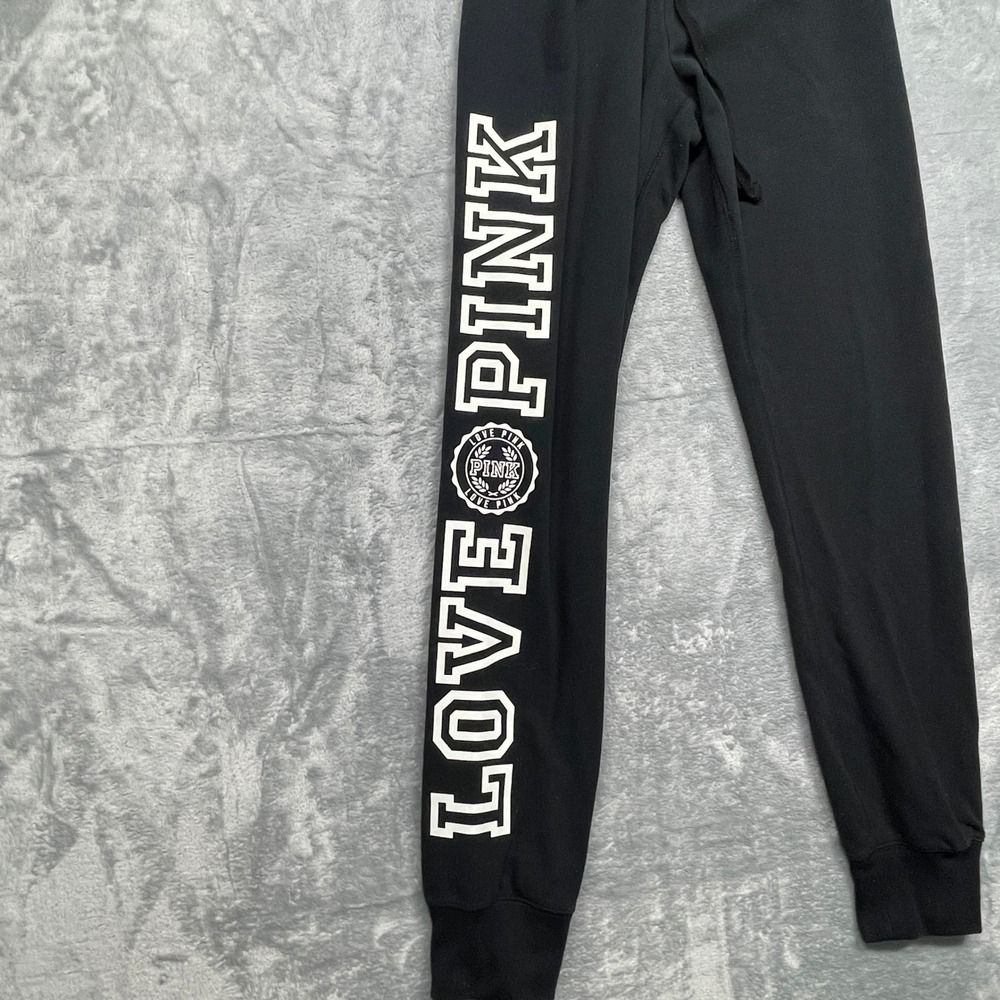 PINK Victoria's Secret Joggers Women Small Black Graphic Logo Sweatpants S - Picture 4 of 9